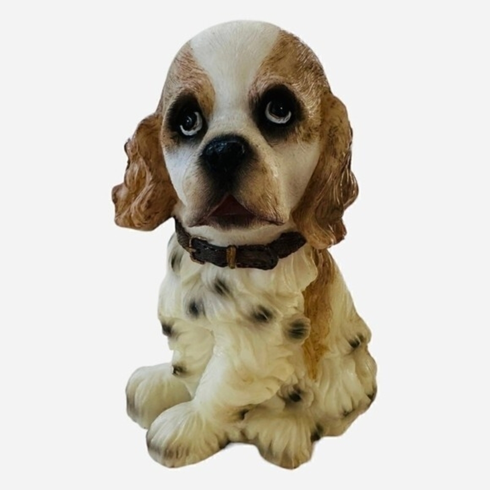 Dog Mate Sitting Cocker Spaniel Puppy Figurine Resin Statue 7" White Tan Black